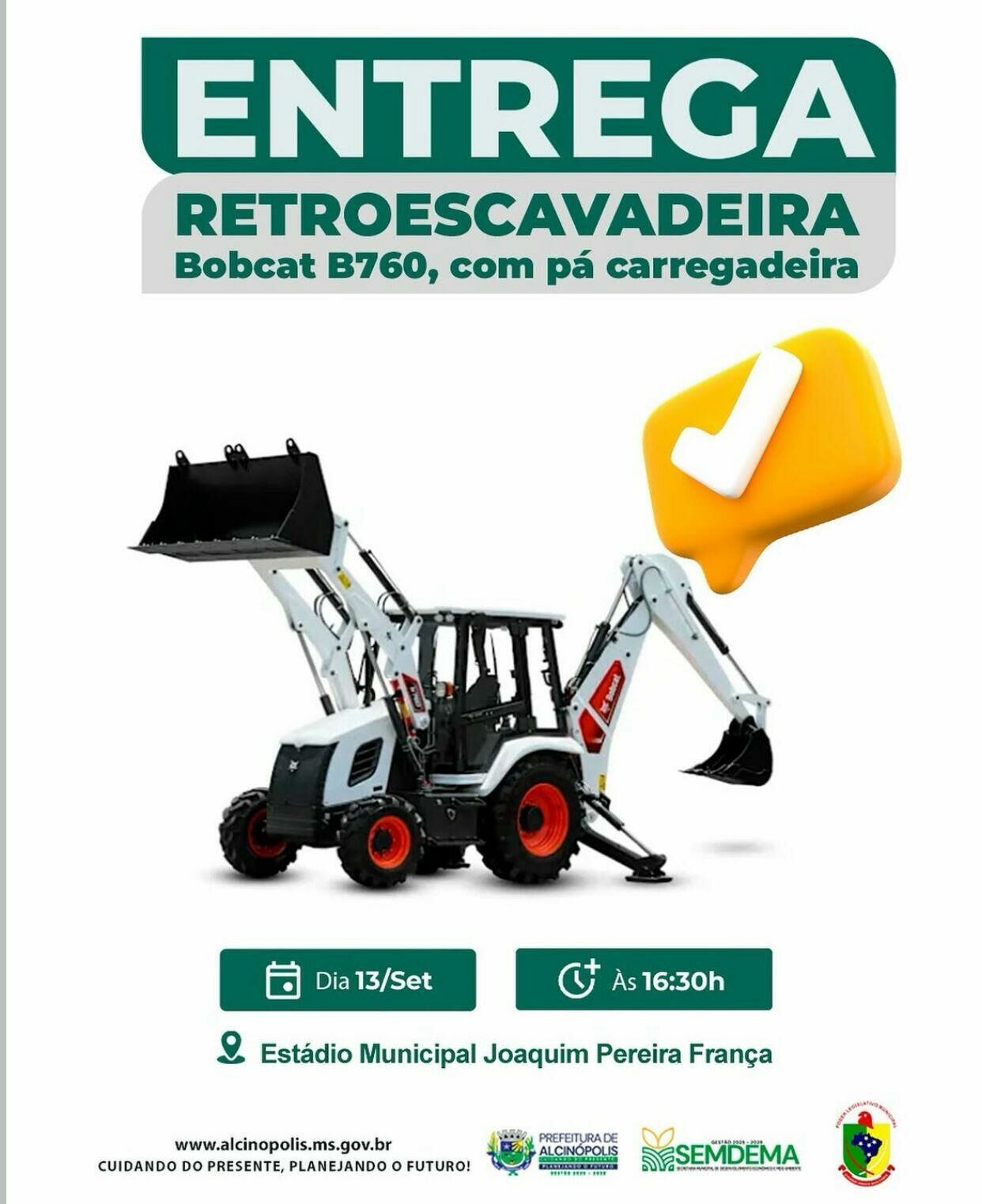 Imagem de compartilhamento para o artigo Prefeito de Alcinópolis fará entrega de retroescavadeira de R$ 355 mil no sábado  da MS Todo dia